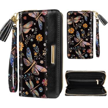 Imagem de Coco Rossi Carteira feminina de couro PU, porta-cartões, organizadora, bolsa de mão com borla e alça de pulso, Libélul, G