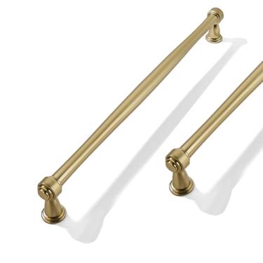 Imagem de CABDM Pacote com 2 puxadores de armário de latão escovado centro a centro de 256 mm para armários armários sólidos puxadores de gaveta resistentes cômodos cozinhas quartos