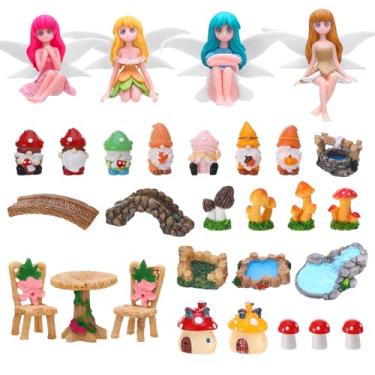 Imagem de 29 peças de acessórios de jardim de fadas, enfeites de jardim em miniatura, decorações de paisagem, mini figuras de fadas, figura de gnomo, animal, plantas, conjunto de móveis para terrário faça você