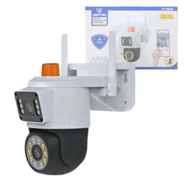 Imagem de Câmera de Segurança IP Externa, Rotação 360°, 3MP, Wi-Fi, Visão Noturna, Prova D'água IP66, com Luz de Alarme e Áudio Bidirecional, para Monitoramento Residencial