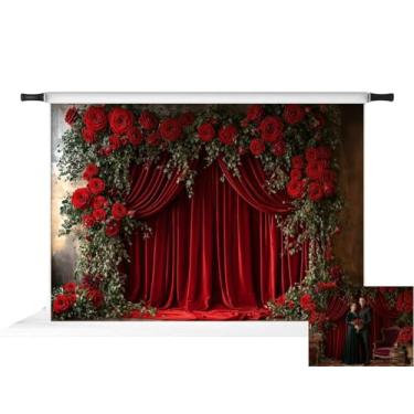 Imagem de Kate Cortina de veludo com arco de flor de rosa vermelha dos namorados, adereços de estúdio de fundo fotográfico, 3 x 2 m