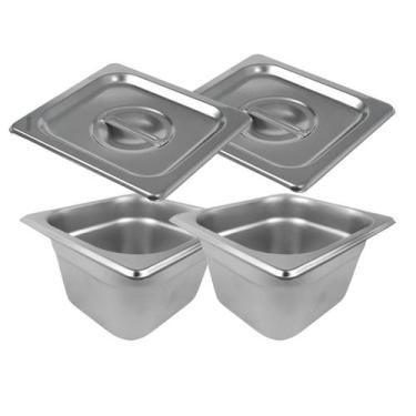 Imagem de Kit 2 Cuba Gastronômica Inox Gn 1/6 100mm Com Tampa Gn 1/6 - Triboshop