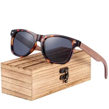 Imagem de Óculos De Sol Polarizados Quadrado Hastes De Madeira Proteção Uv400 Mesclado