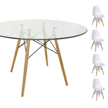 Imagem de Conjunto Mesa Eames 90cm + 4 Cadeiras Branca