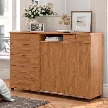 Imagem de Cômoda Madeira 6 Gavetas Rodizios Lukaliam Amêndoa