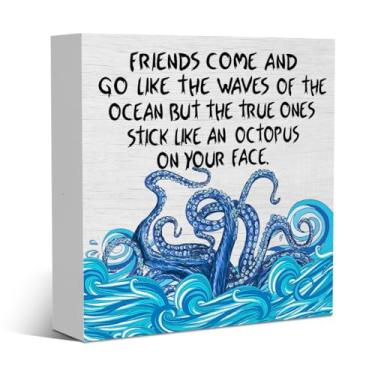 Imagem de Presentes engraçados de amizade para mulheres e homens, melhor amigo, polvo, decoração rústica, placa de madeira, decoração de mesa, acessórios de mesa para prateleira de mesa, casa, quinta, banheiro