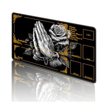 Imagem de TOEMZTFT Tapete de brinquedo para MTG, com bolsas de armazenamento grátis, tapete de jogo 61 x 35,5 cm, TCG e tapete de jogo de tabuleiro para cartas, tapetes de mesa de mousepad, mãos rezando e rosa