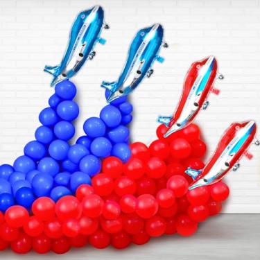 Imagem de 164 PCS Airplane Party Decorations Red and Blue Plane Balloons Kit Airplane Theme Party Supply Plane Foil Balloon with Red and Blue Balloons for Boy Time Flies Theme Airline and Pilot Birthday Supply