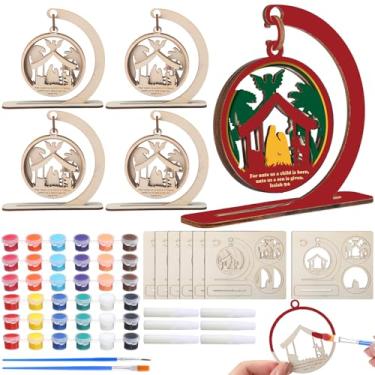 Imagem de Threehoney 24 Sets Nativity Wooden Cards with Acrylic Paints Strip DIY Craft 3D Religious Nativity Cards Display Christian Christmas Greeting Card Gifts for Friends Family Coworker Employee