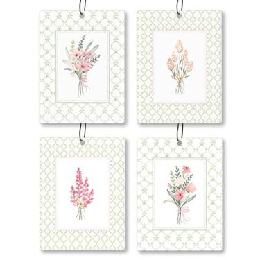 Imagem de Exqcom Aromatizador de ar de carro floral rústico elegante, 4 peças, aroma de flores cottagecore para pendurar presentes para mulheres e meninas, acessórios de carro perfumados florais de folhas