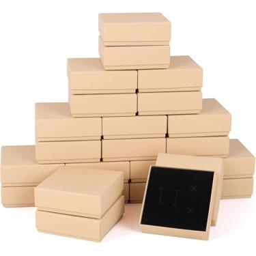 Imagem de excvalues Embalagem com 48 caixas de presente de papelão, 9 x 9 x 2,5 cm, caixa de joias pequena com tampas para colar, anel, pulseira e brinco (marrom)