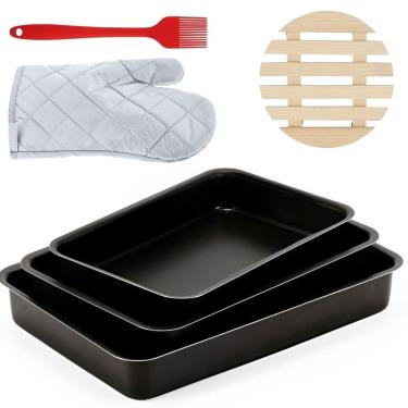 Imagem de Jogo De Assadeira 03 Pçs + Luva + Pincel + Descanso Panela