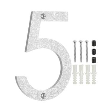 Imagem de PATIKIL Números de casa de 15 cm para o exterior, número 5 ABS textura de plástico flutuante número de casa moderna caixa de correio números de porta com kit de unhas para rua residencial ao ar livre