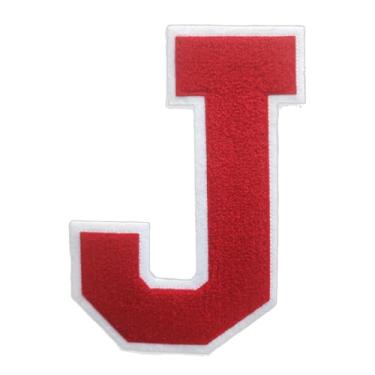 Imagem de 1 peça de patch vermelho de 16,5 cm de ferro em chenille com borda branca – Remendos do alfabeto para roupas, jaquetas, mochilas, chapéus para decoração personalizada, nome personalizado e artesanato