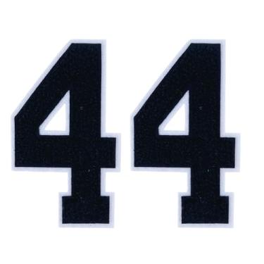 Imagem de 2 peças de adesivos de números de chenille pretos de 12,7 cm com borda branca, apliques de ferro para roupas, jaquetas, mochilas, adesivos de número grande estilo universitário par com patch de letras