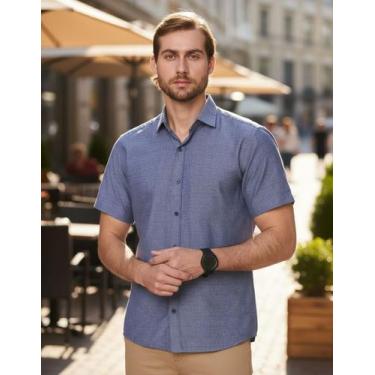 Imagem de Camisa Social Amil Manga Curta Comfort Passa Fácil Sem Bolso 1897, Azu