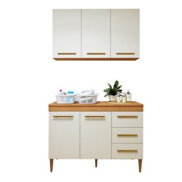 Imagem de Lavanderia Modulada Armário Aéreo E Balcão Brasilia - Kaiki Móveis Nature/off White