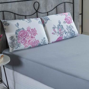 Imagem de Jogo De Cama Malha Lençol 100% Algodão Primavera 3 Peças Casal - Floral Cinza