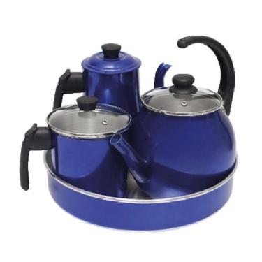 Imagem de Jogo De Café Completo Grande 4 Peças De Aluminío Azul