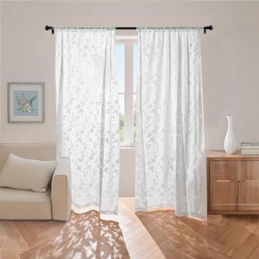 Imagem de WdFour Cortinas de renda semitransparentes para sala de estar e sala de jantar, cortinas transparentes vintage, filtro de luz solar com sombras elegantes, luz suave e privacidade (branco, 132 cm L x