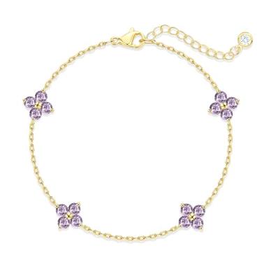 Imagem de ZNBOH Pulseiras femininas de ouro com pedra do mês de nascimento, não manchadas, banhado a ouro 14K, trevo, delicada, empilhável, vermelho, verde, pulseiras de corrente de amizade, presente de Natal