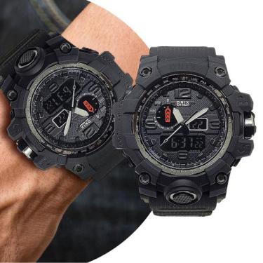 Imagem de Relógio Masculino Digital Analógico Preto de Pulso com Pulseira de Sil