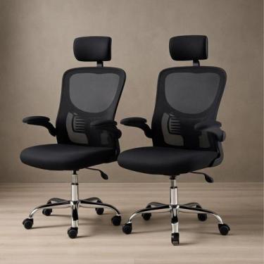 Imagem de kit 2 Cadeiras Escritório Giratória Ergonômica Tela Mesh Apoio Cabeça 