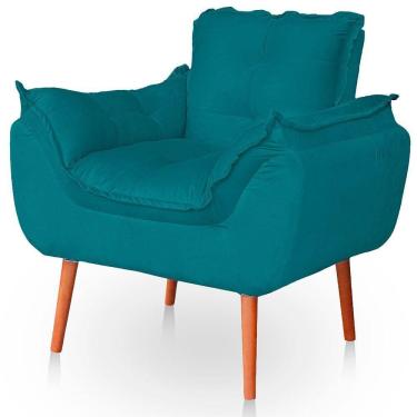Imagem de Poltrona Opala Para Sala Confortável Resistente Veludo Cor Azul Turquesa