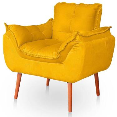 Imagem de Poltrona Opala Para Sala Confortável Resistente Veludo Cor Amarelo