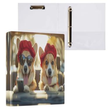 Imagem de Kigai Fichário de 3 anéis, organizador de fichário redondo com prancheta (carta A4), fichário fofo para material de escritório escolar - cachorro corgi curtindo a vida