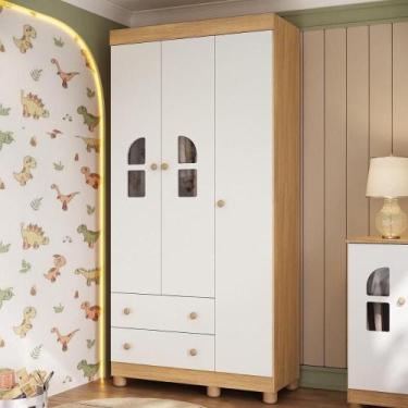 Imagem de Guarda-roupa Infantil 92cm Com Vidro 3 Portas E 2 Gavetas Nina Multimó