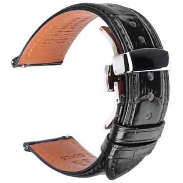 Imagem de XLCZMYL Pulseira de couro para relógio de liberação rápida pulseira de relógio pulseira cinto preto marrom borboleta fivela de substituição 18-24 mm, borboleta preta P, 20 mm