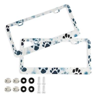 Imagem de CEBUGI Pacote com 2 molduras de placa de carro de alumínio capas de moldura de placa de carro com 2 furos pegadas de animais acessórios automotivos para placas dianteiras e traseiras orifício elíptico