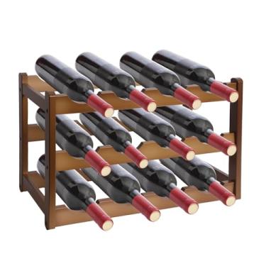 Imagem de Janedream Rack de vinho de bambu de 3 camadas para 12 garrafas, prateleira de armazenamento de vinho de bancada fácil de montar, suporte de vinho de mesa resistente para cozinha, armário interno