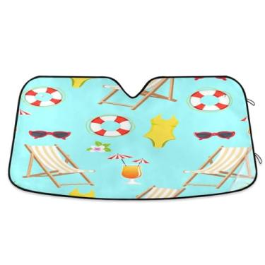 Imagem de Qilmy Para-brisa de carro, protetor de para-brisa de praia, protetor de viseira dobrável, mantém fresco, bloqueia raios UV e acessórios para proteger carros, SUVs, caminhões-(S) 534