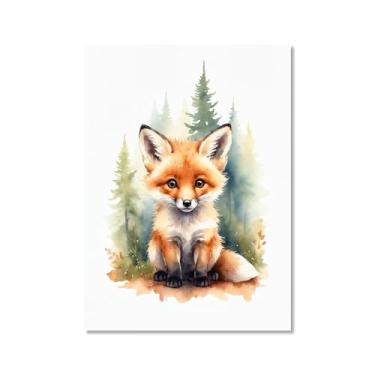 Imagem de Arte de parede de berçário botânico fofo safári floresta nebulosa urso coelho raposa lobo guaxinim cervo girafa zebra tigre aquarela decoração de quarto infantil (SKU3,12 x 45,7 cm = (30 x 45 cm), sem