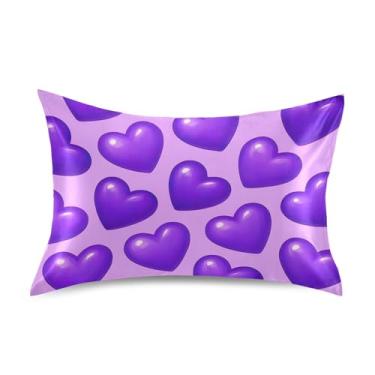 Imagem de Fronhas refrescantes fofas personalizadas padrão king queen capas de almofada de cetim macio para cama queen size 76.2 cm x 50.8 cm desenhos animados corações roxos