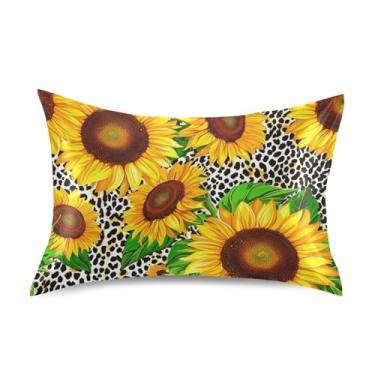 Imagem de Travesseiros padrão King Queen com estampa de girassóis vibrantes de cetim para cama refrescante, cuidados com o cabelo, tamanho king 101,6 x 50,8 cm