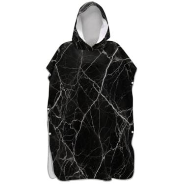 Imagem de Joisal Poncho de surfe plus size trocador roupão adulto praia com capuz toalha de banho preto textura mármore clássico ponchos femininos com capuz