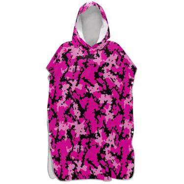 Imagem de Joisal Poncho de surfe trocador de roupão adultos praia banho com capuz plus size homens mulheres poncho com capuz rosa choque morcego camuflagem
