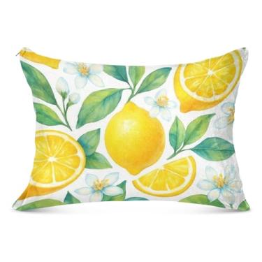 Imagem de Aquarela Limões Amarelos Brancos Florais Fronhas Decorativas com Zíper Padrão Queen King Body Size Travesseiros Deslizamento para Cama de Casa Sofá, Tamanho Padrão, 51 cm x 66 cm