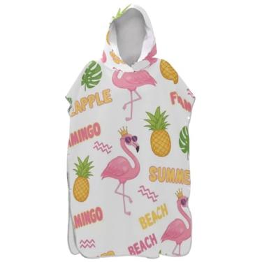 Imagem de Joisal Poncho de surfe trocador de roupão para adultos toalha de natação com capuz bonito absorvente flamingo tropical branco unissex poncho adulto com capuz