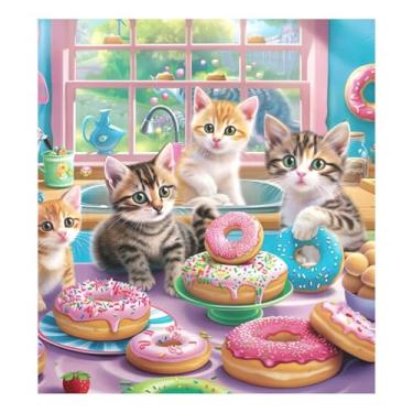 Imagem de Adesivo de painel de cozinha rosa Kitten Donuts, capa magnética para máquina de lavar louça, 58 cm L x 66 cm A