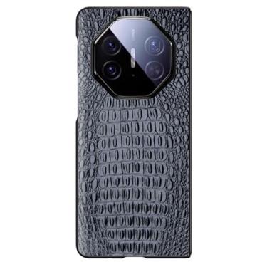 Imagem de LTLMYDAM Capa ultrafina para Huawei Mate XT, capa de telefone com textura de crocodilo traseira única capa de couro genuíno de luxo, preta, XT