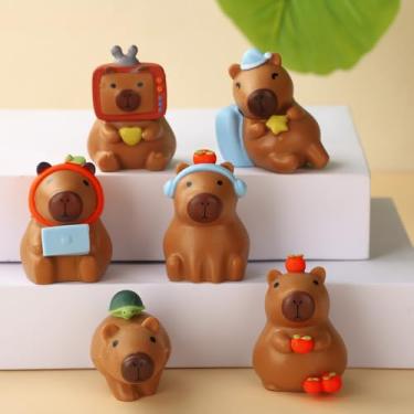 Imagem de Soulchen Caixa surpresa de capivara, 6 peças, miniaturas fofas de capivara, animais de resina para colecionadores, presente de aniversário, Natal e feriado