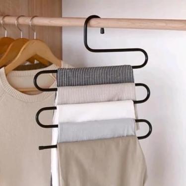 Imagem de Cabide em Formato S, Metal Prata, 35 x 35 Centímetros, 5 Divisórias, Design com Extremidade Aberta, para Calças, Saias, Bermudas, Cachecóis, Camisetas