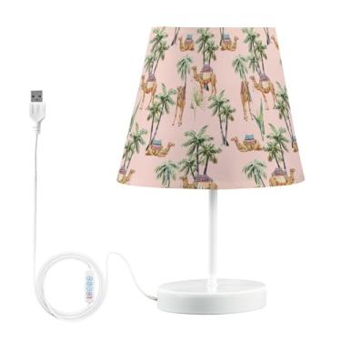 Imagem de Joisal Candeeiros de mesa tropicais de palmeiras de camelo com estampa de aquarela com abajur de linho, luminária de mesa regulável
