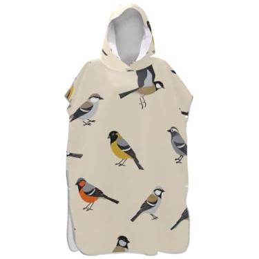 Imagem de Joisal Poncho de surfe para adultos trocador de roupão de banho toalhas com capuz plus size homens mulheres poncho com capuz pássaros coloridos bege