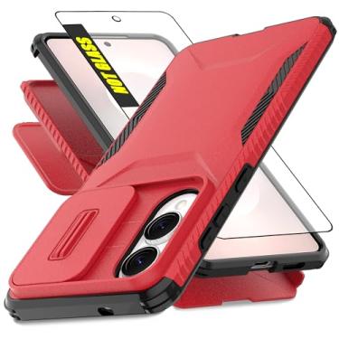 Imagem de AWZHYDT Capa projetada para Samsung Galaxy S25 Edge | Capa de câmera deslizante integrada e protetor de tela [2 em 1] Capas protetoras resistentes à prova de choque para Galaxy S25 Edge (vermelho)