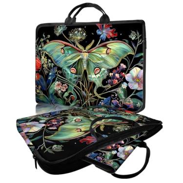 Imagem de ACWDMKH Bolsa para laptop, 14 15 e 15,6 polegadas, capa para computador com alça para mulheres e homens, estojo de transporte para MacBook, Dell, Lenovo, notebook, borboleta verde floral